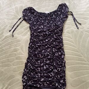 Floral Ruched Black Dress